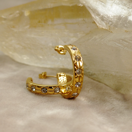 Creolen mit Sonnenmotiv aus Zirkonsteinen