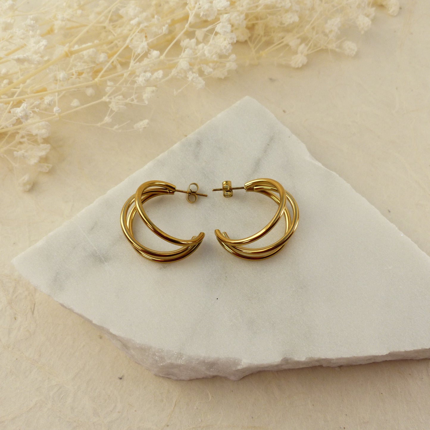 Goldene Dreiring-Creolen
