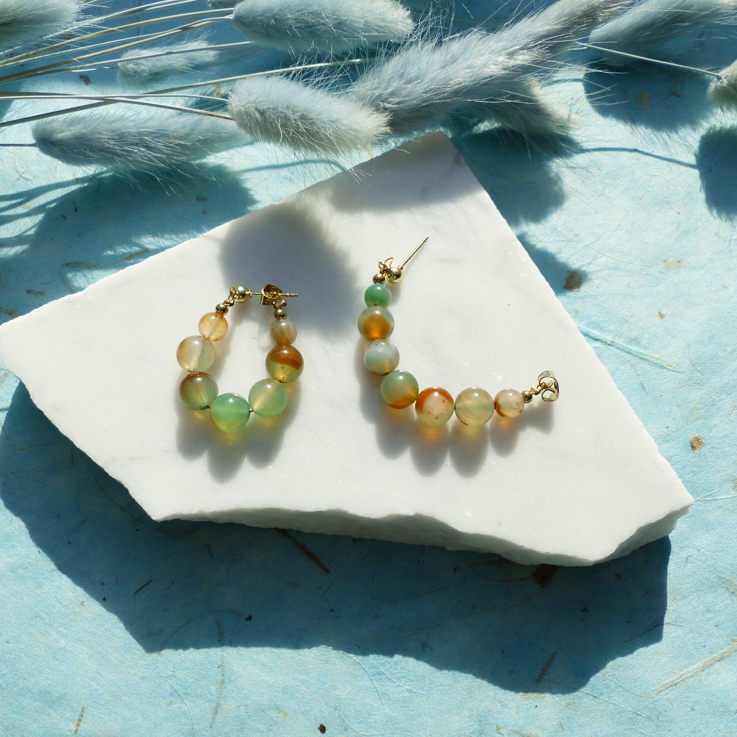 Ohrringe mit Achatperlen und Edelstahlsteckern