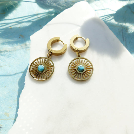 Ohrringe mit Türkisstein und Sonnenmotiv