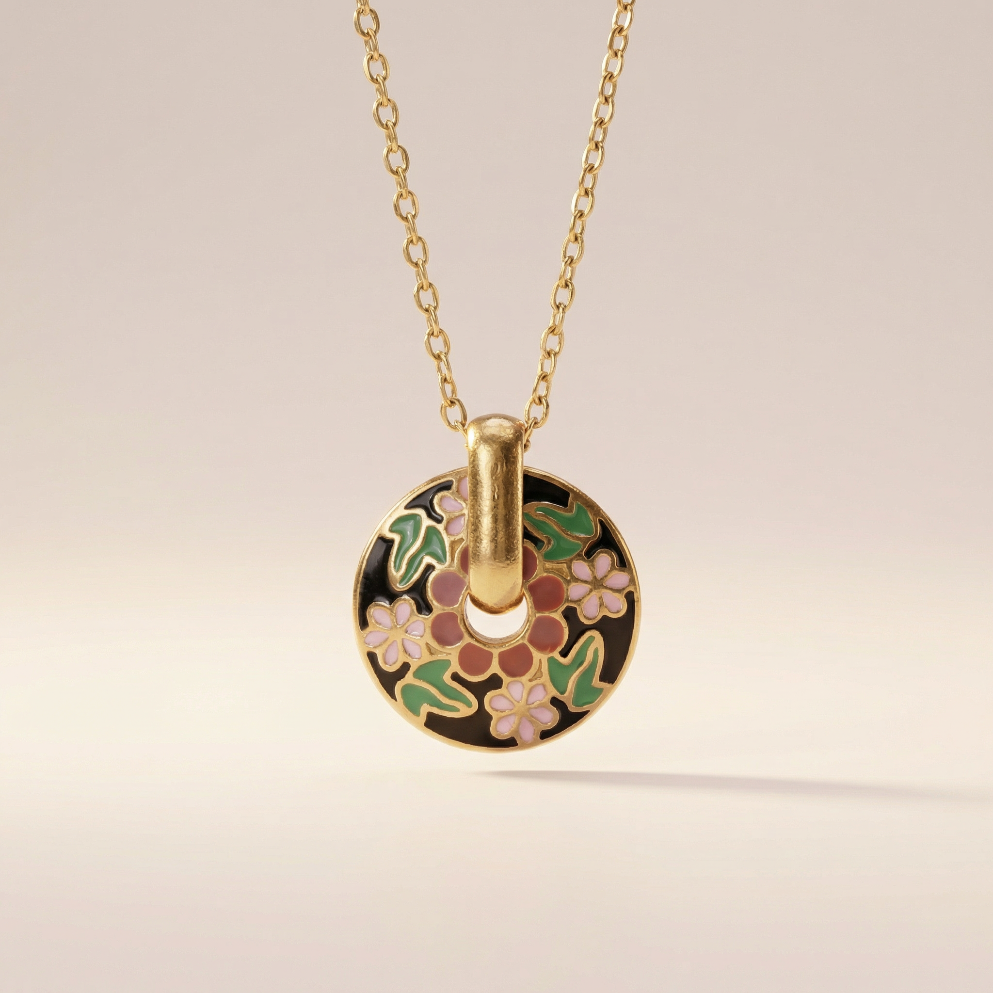 Floral Coin Emaille Kette