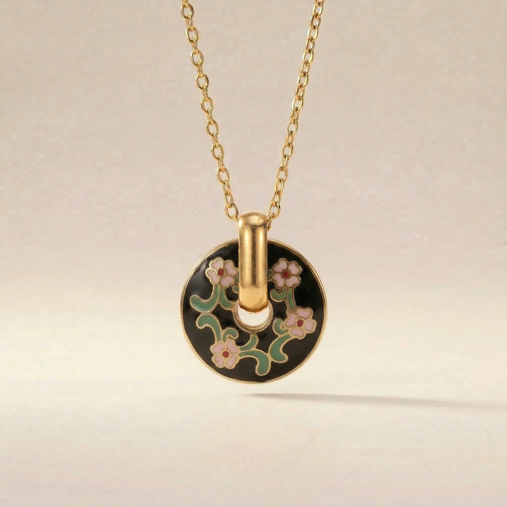 Floral Coin Emaille Kette