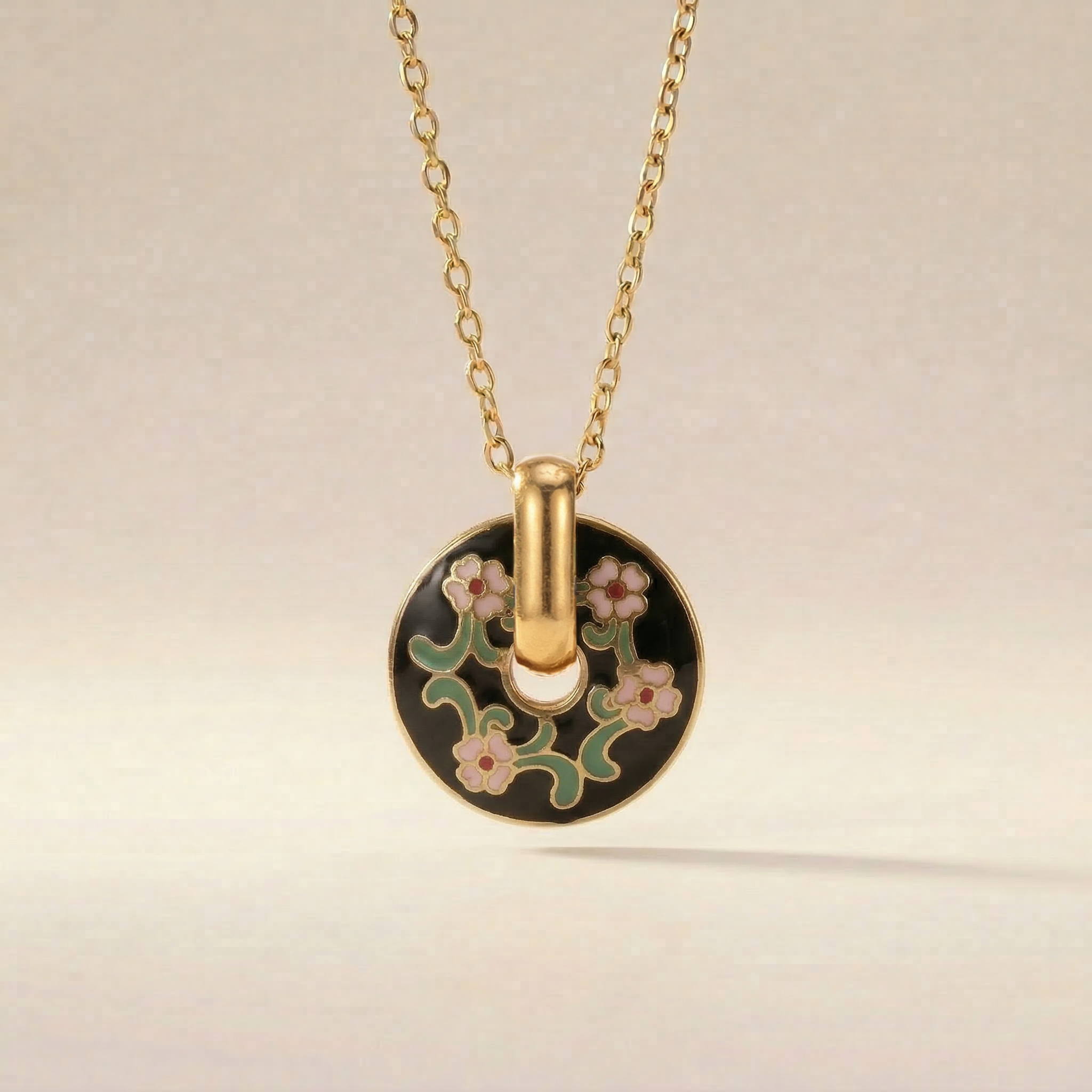 Floral Coin Emaille Kette