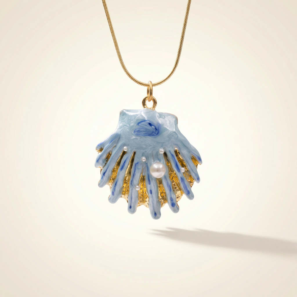 Blaue Emaille Muschel Kette