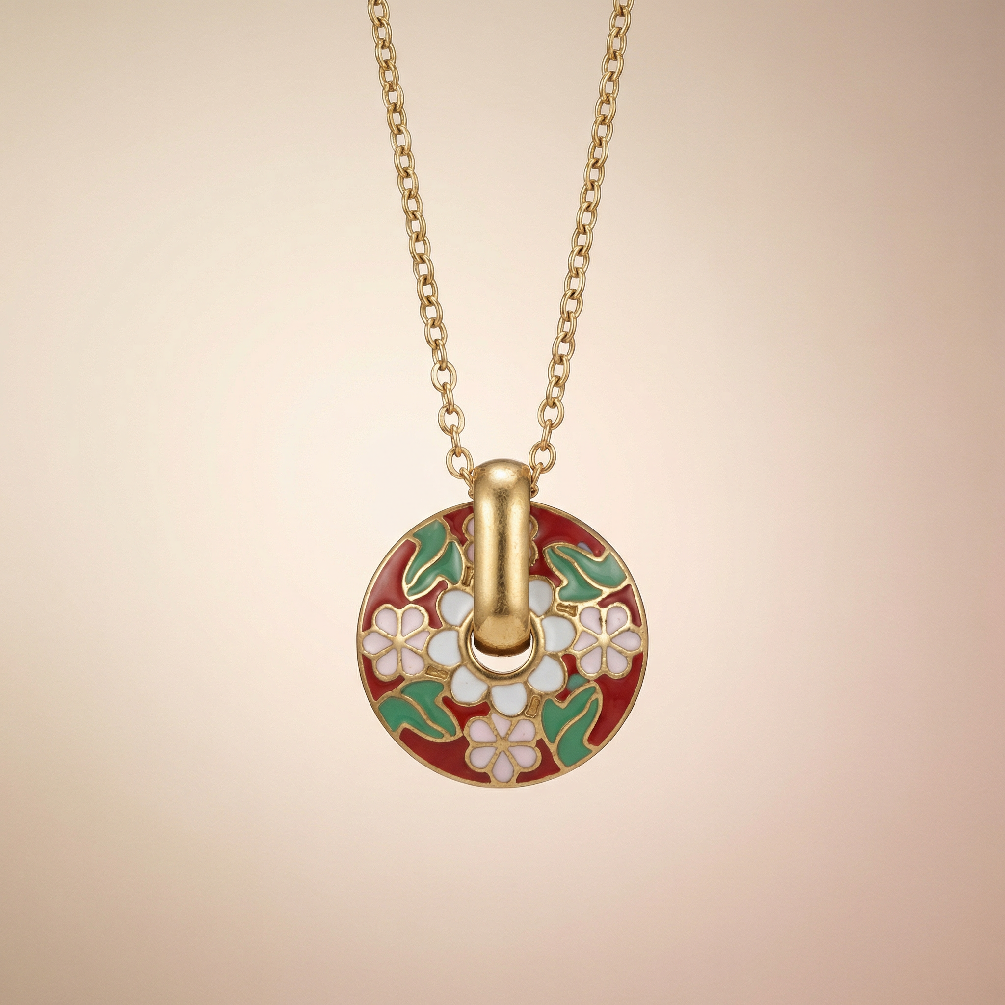 Floral Coin Emaille Kette