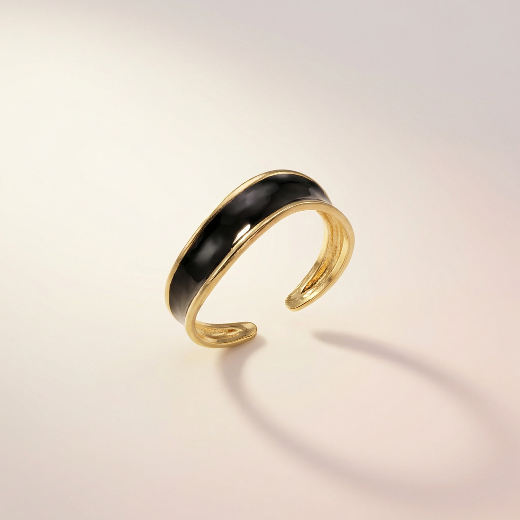 Organischer Schwarzer Cuff Ring