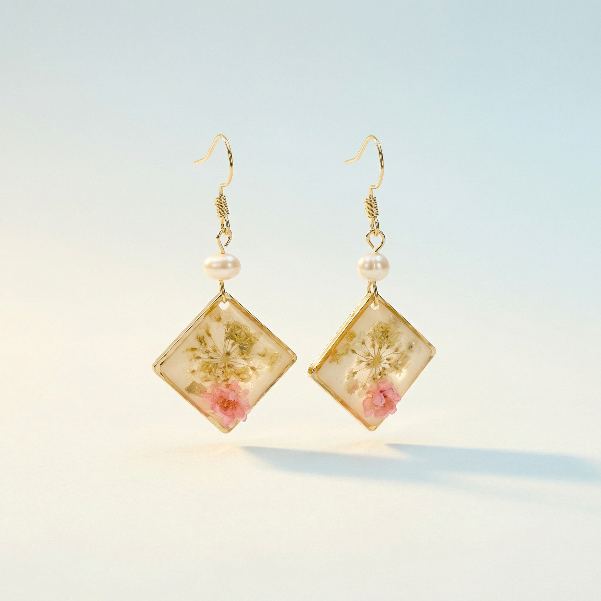 Trockenblumen Raute & Perle Ohrringe