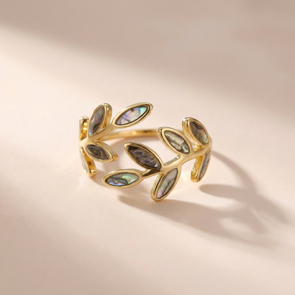 Abalone Blätterzweig Ring
