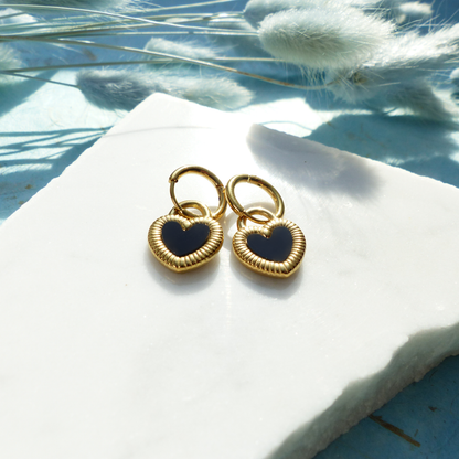 Herzförmige Ohrringe in Gold und Silber mit Wechselseite aus Edelstahl