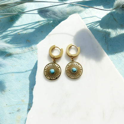 Ohrringe mit Türkisstein und Sonnenmotiv
