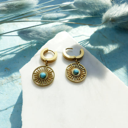 Ohrringe mit Türkisstein und Sonnenmotiv