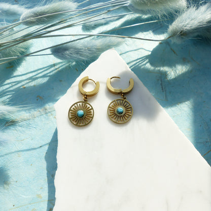 Ohrringe mit Türkisstein und Sonnenmotiv
