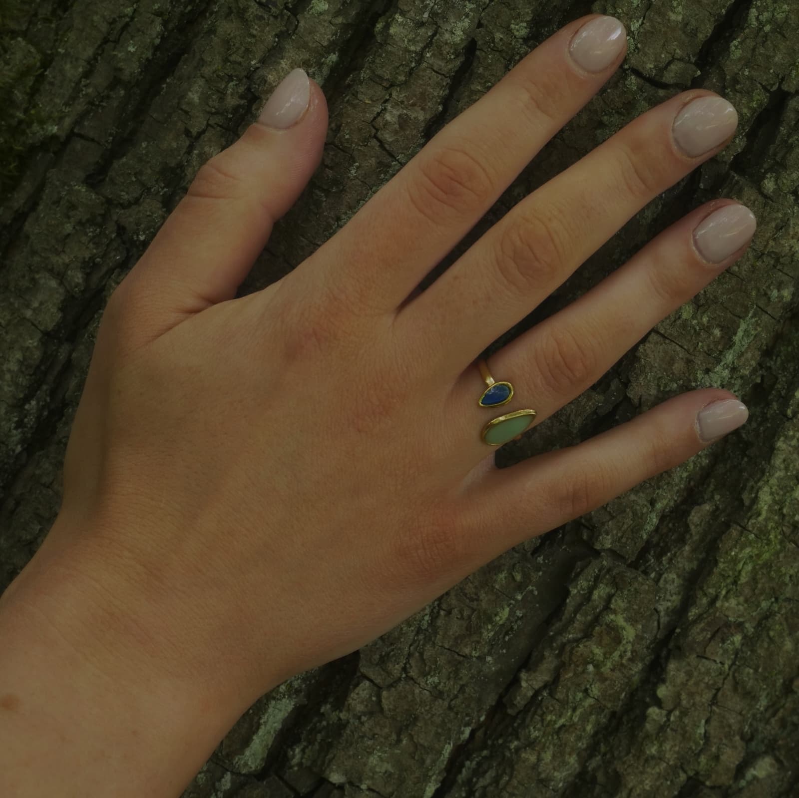 Grüner & Blauer Tropfen Ring